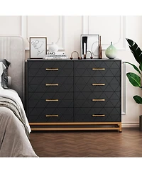 gaomon 8-Drawer Modern Wooden Dresser Tv Stand, Wide Chest of Drawers, Metal Handles, Living Room Entertainment Center