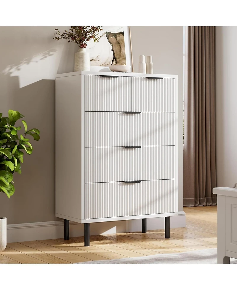 gaomon 5-Drawer Wave Fluted Engineered Wood Dresser, Metal Legs, Bedroom, Living Room, Entryway, Modern Style