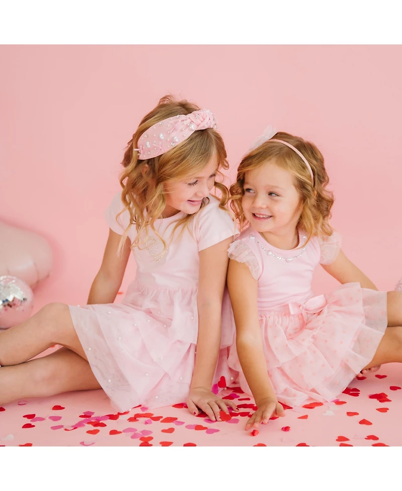 Sweet Wink Little Girls Pearl Heart Tiered Short Sleeve Tutu Dress