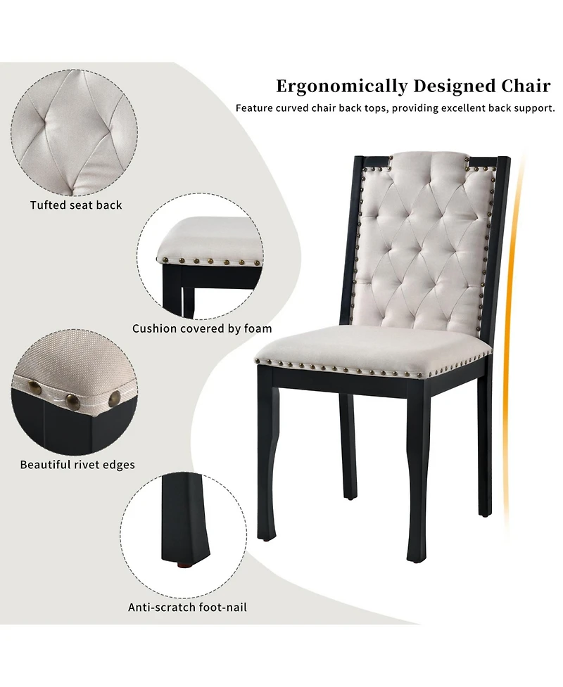 Streamdale Furniture 6-Piece Dining Table Set- 60" Table, 4 Tufted Chairs & Bench (Black)