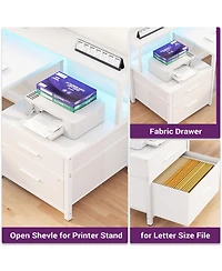 Aheaplus 72.8" L Shaped Desk with File Drawer, Reversible Computer Power Outlet, Led Strip, Monitor Stand & Storage Shelves