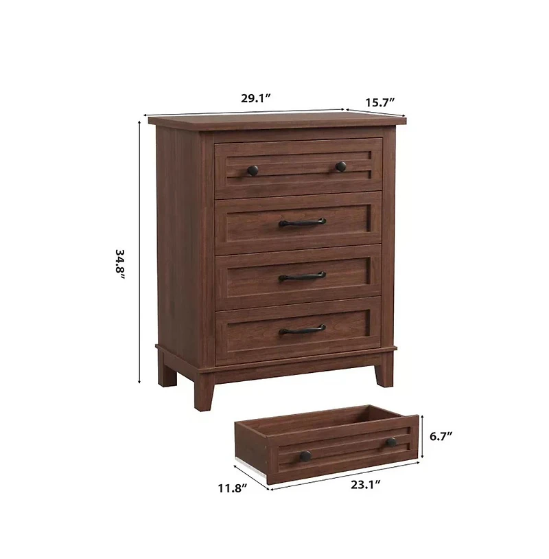 gaomon 4-Drawer Brown Freestanding Vertical Dresser 34.8" Tall, Large Storage Closet Chest for Bedroom, Living Room