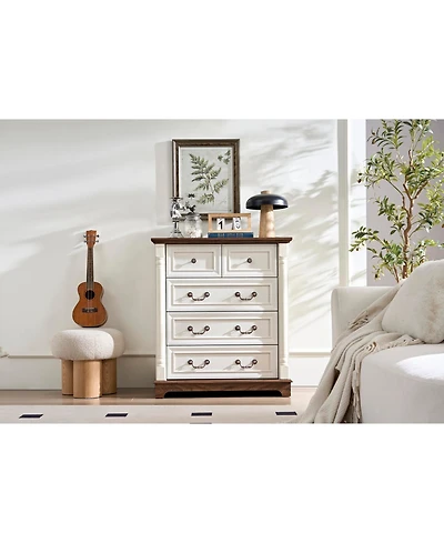 Streamdale Furniture Farmhouse 5-Drawer Chest with Wooden Base
