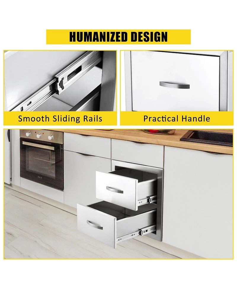 gaomon 14W x 23D x 15H Inch Stainless Steel Outdoor Kitchen Drawers, Flush Mount Double Bbq Access Drawers