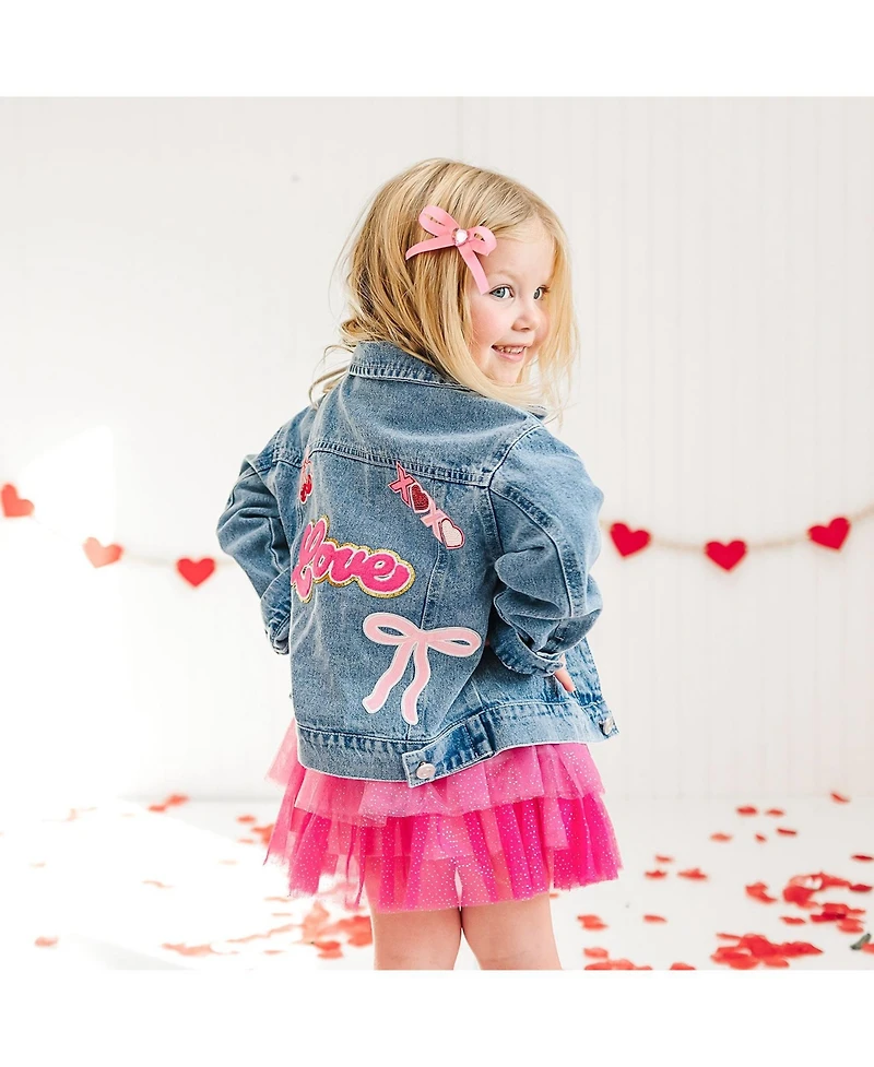 Sweet Wink Little Girls Love Script Patch Valentine's Day Denim Jacket
