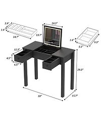 Streamdale Furniture Elegant Vanity Table with Led Lights, Flip-Top Mirror and 2 Drawers, Jewelry Storage for Women Dressing