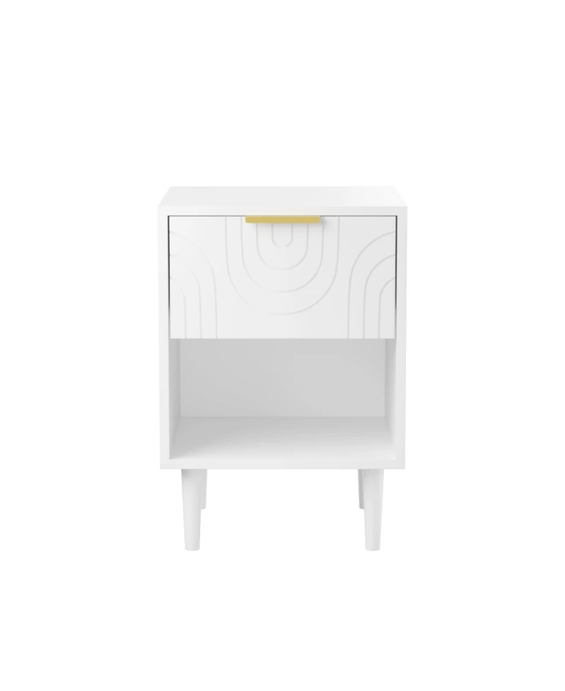 Streamdale Furniture Modern Nightstand with Drawer & Shelf Gold Handle