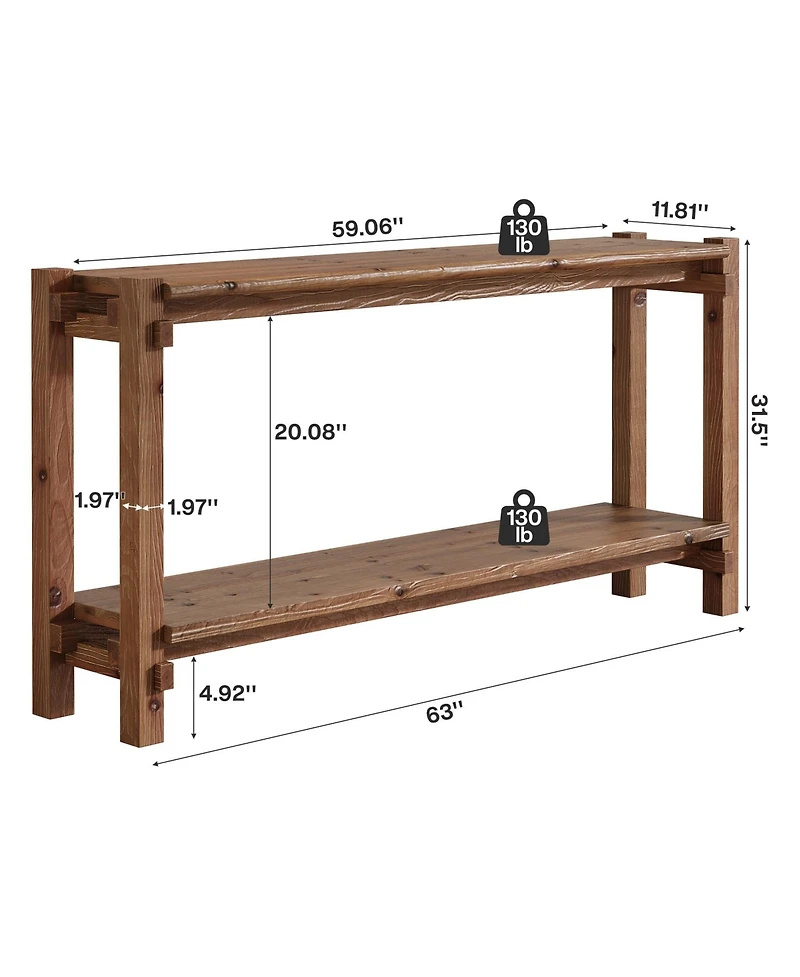 Tribesigns 63-Inch Solid Wood Console Table, 2-Tier Farmhouse Entryway Table with Storage