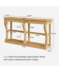Tribesigns 63" Solid Wood Console Table, 3-Tier Farmhouse Sofa Table with Storage