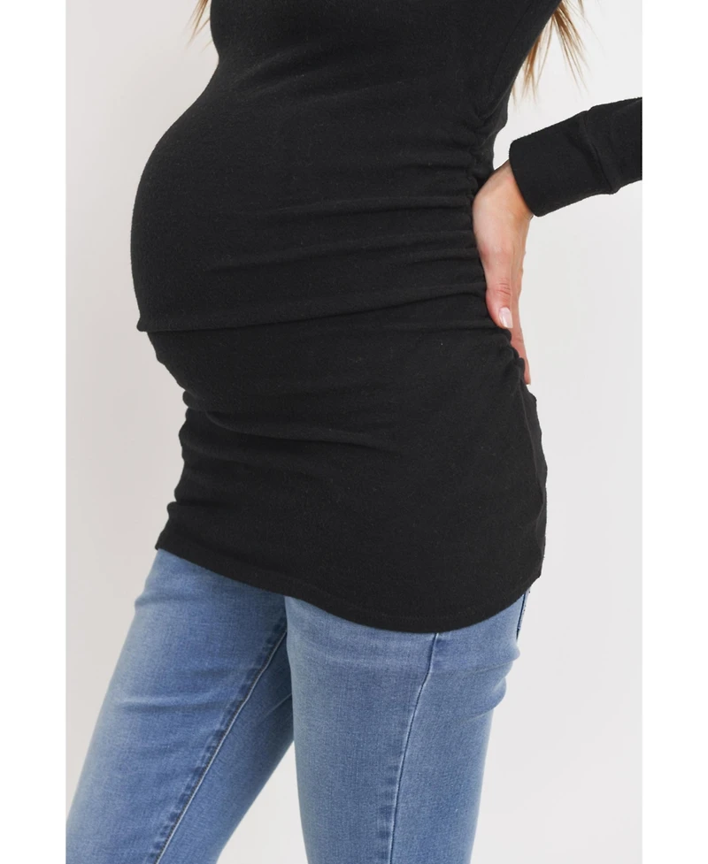 Hello Miz Maternity Long Sleeve Crew Neck Side Ruching Knit Top