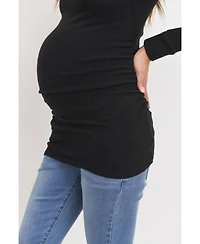 Hello Miz Maternity Long Sleeve Crew Neck Side Ruching Knit Top