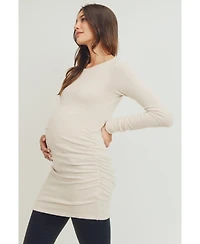 Hello Miz Maternity Long Sleeve Crew Neck Side Ruching Knit Top