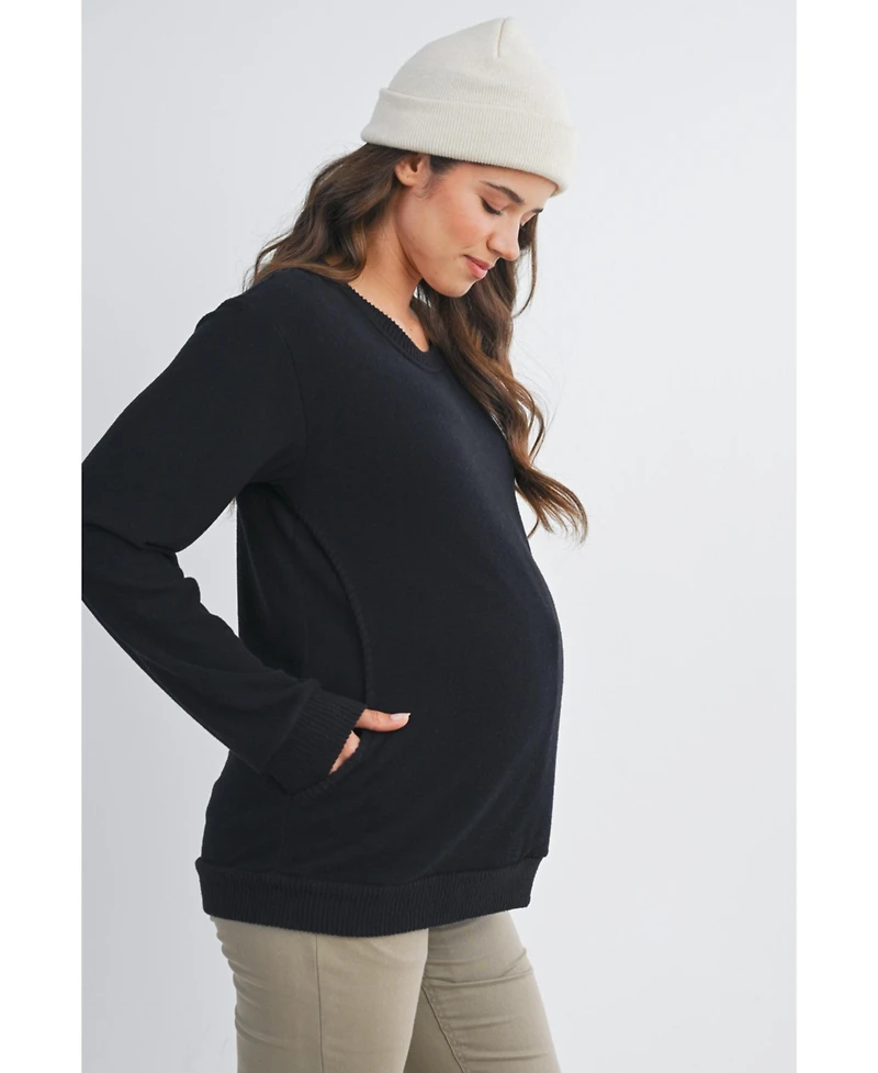 Hello Miz Maternity Casual V Neck Long Sleeve Pullover Top