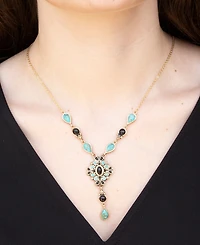 Barse Barcelona Black Onyx and Blue Turquoise Golden Y-Necklace