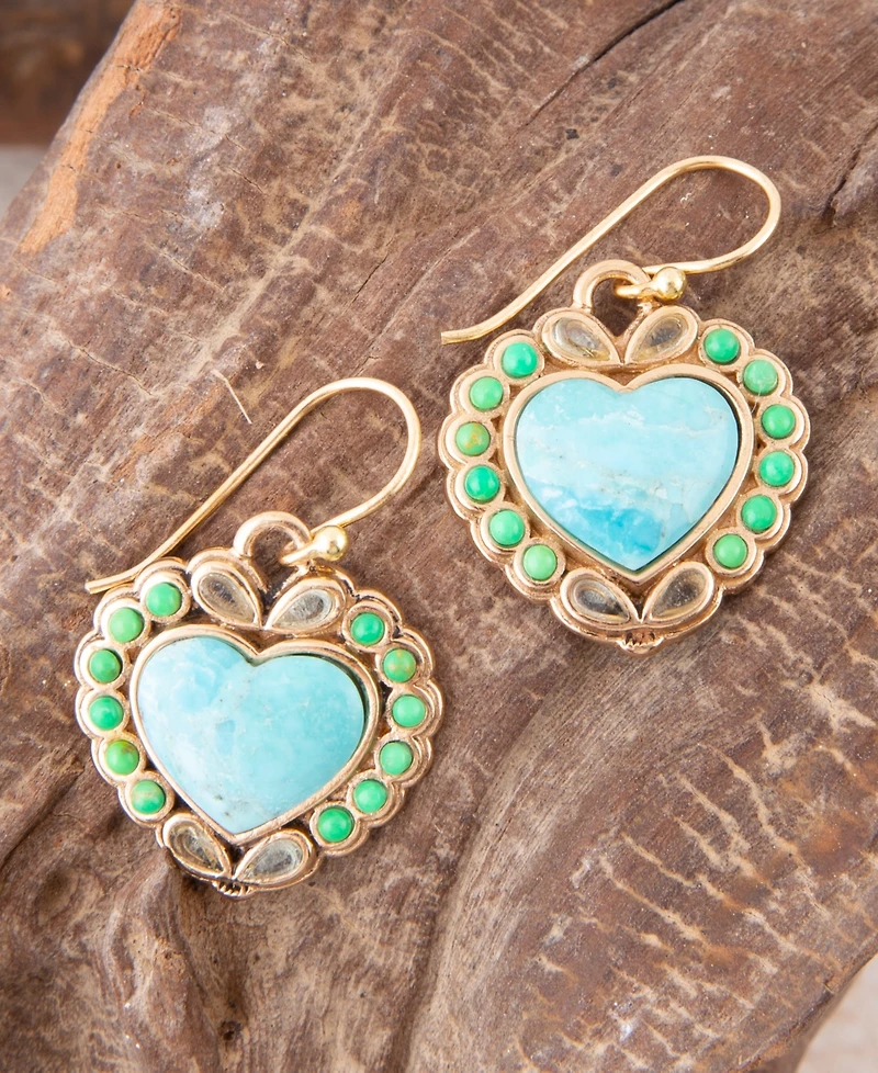 Barse Legacy Heart Lime Green and Blue Turquoise Golden Drop Earrings