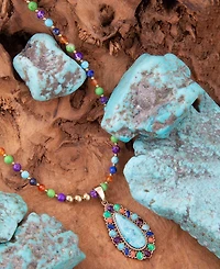 Barse Concho Colorful Blue Turquoise Golden Pendant Necklace