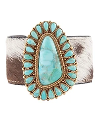 Barse Genuine Turquoise Golden Bronze Cow Hide Cuff Bracelet