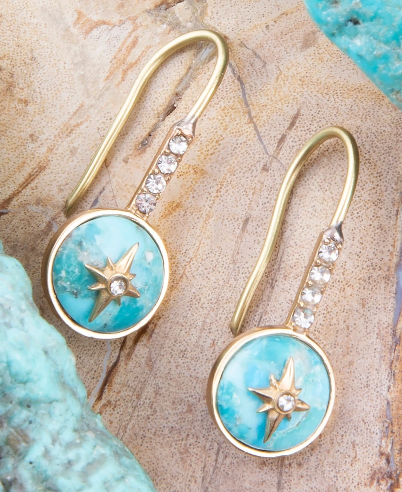 Barse Celestial Blue Turquoise Golden Drop Earrings