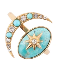 Barse Celestial Blue Turquoise Golden Bypass Ring