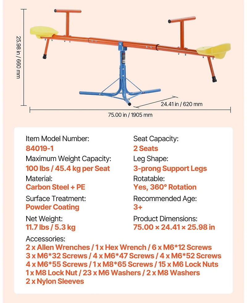 Mecale Kids Seesaw, Sit and Spin Teeter Totter with 100 lb Capacity per Seat Support for Ages 3