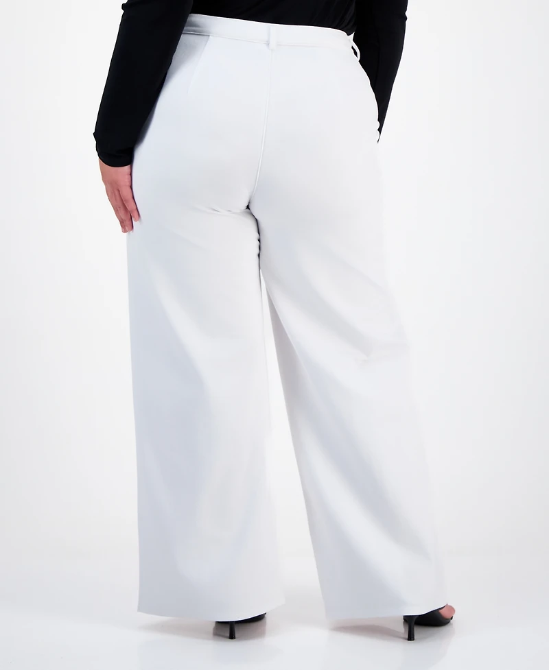 Bar Iii Trendy Plus Size High-Rise Wide-Leg Ponte-Knit Pants, Created for Macy's