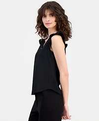 Anne Klein Essentials Petite V-Neck Ruffle-Trim Top