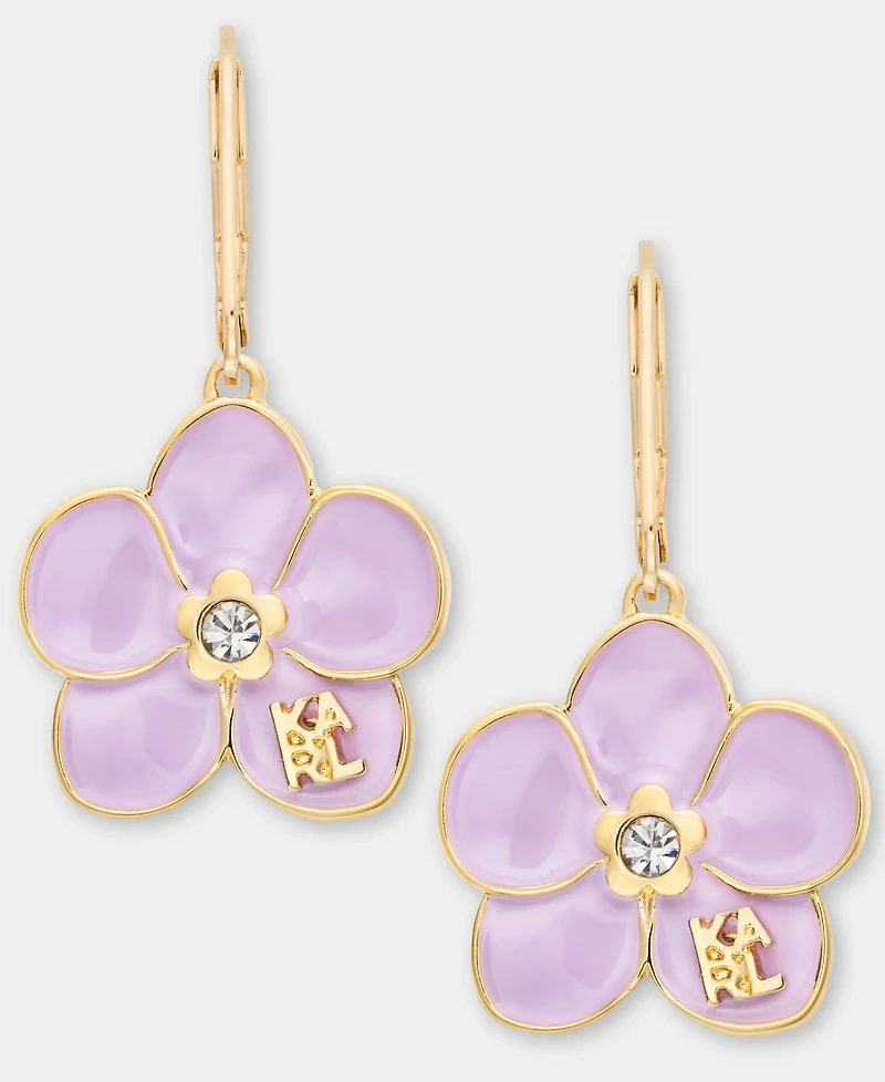 Karl Lagerfeld Paris Gold-Tone Enamel Flower Logo Drop Earrings