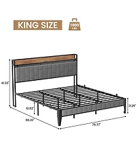 gaomon King Bed Frame with Storage Headboard Led Platform Bed Charging Station