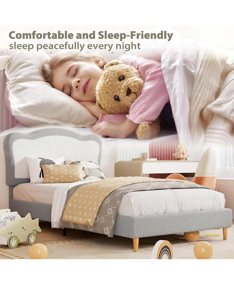 gaomon Full Velvet Kids Platform Bed with Soft Upholstered Headboard, Low Noise-Free Frame for Girls/Boys, Solid Wood Slats