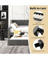 Gymax Twin Size Daybed w/ Trundle wingback Armrests & Button Tufted Backrest