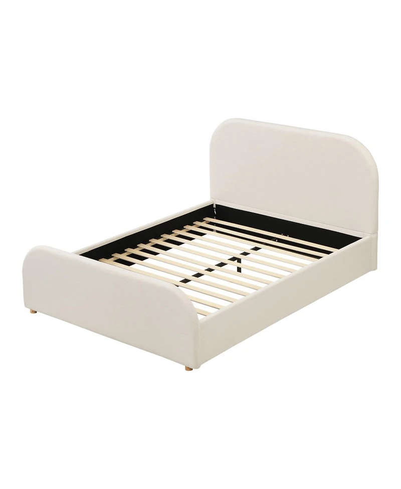 Streamdale Furniture Streamdale Queen Size Linen Upholstered Bed Frame with Curved Headboard, Beige