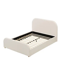 Streamdale Furniture Streamdale Queen Size Linen Upholstered Bed Frame with Curved Headboard, Beige