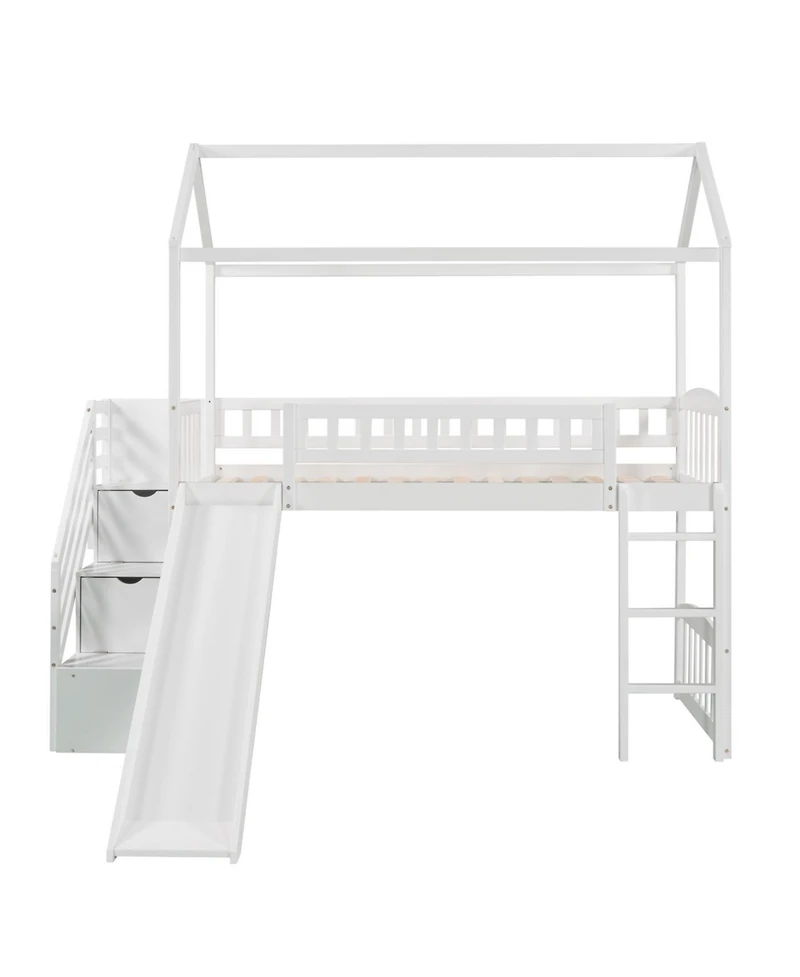 Streamdale Furniture Twin Loft Bed with Drawers and Slide, Gray
