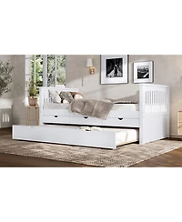 Streamdale Furniture Twin Platform Bed with Drawers, Trundle, Solid Wood Daybed, White