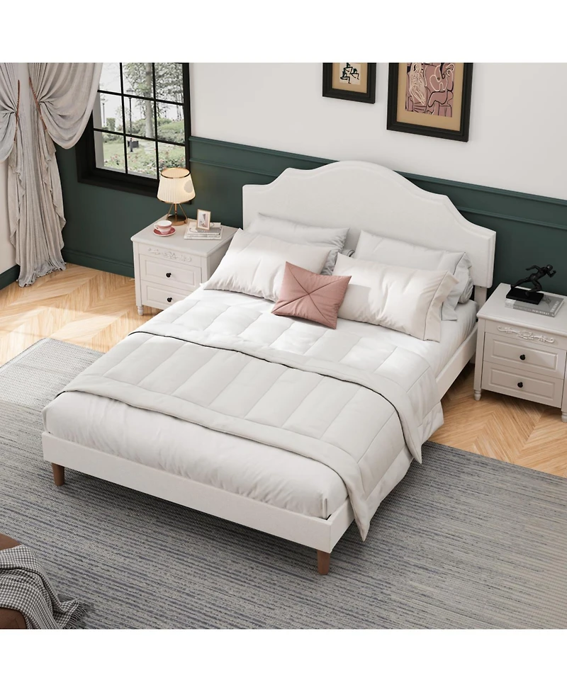 Streamdale Furniture Queen Size Upholstered Platform Bed with Adjustable Headboard, White