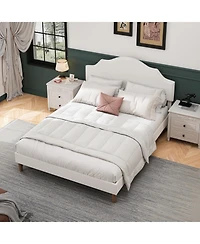 Streamdale Furniture Queen Size Upholstered Platform Bed with Adjustable Headboard, White