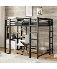 Streamdale Loft Bed with Desk, Full Size Metal Loft Bed Frame, Black