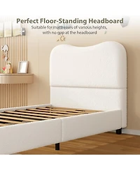 gaomon Twin Size White Velvet Upholstered Kids Bed Frame with Headboard, Low Profile, Strong Wooden Slats, Easy Assembly