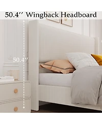 gaomon Full Bed Frame, Upholstered Platform Corduroy Bed Frame with Vertical Channel Tufted Wingback Headboard