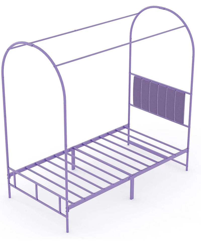 gaomon Twin Canopy Bed Frame, Metal Kids Platform with Upholstered Headboard, Strong Slats, Noise Free, Easy Assembly