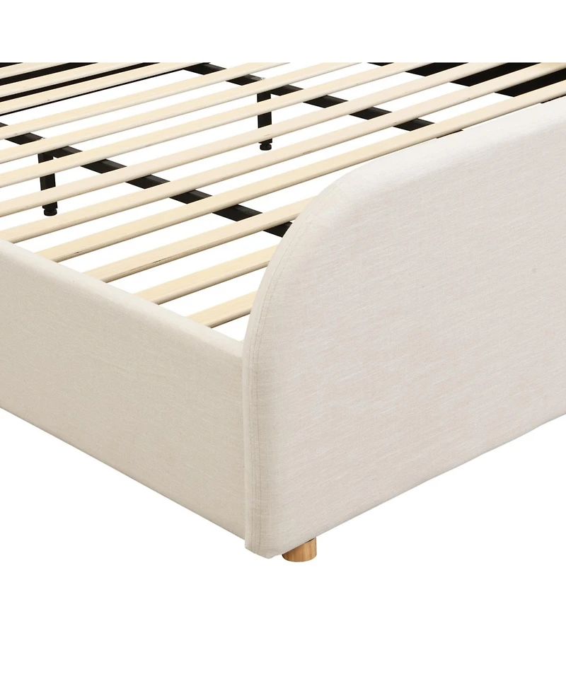 Streamdale Furniture Streamdale King Size Linen Upholstered Bed Frame with Curved Headboard, Beige