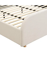 Streamdale Furniture Streamdale King Size Linen Upholstered Bed Frame with Curved Headboard, Beige