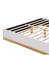 Streamdale Furniture Queen Size Linen Upholstered Bed Frame with Solid Wood Base