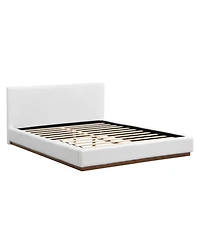Streamdale Furniture Streamdale Elegant White Fabric Upholstered Bed with Wood Grain Solid Wood Base, Queen