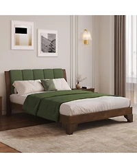 Streamdale Premium Pine Wood Queen Bed Frame, Mid Century Modern, Walnut & Green