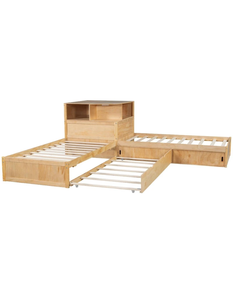 Streamdale Twin L-Shaped Platform Bed with Storage, Desk, Trundle & Led