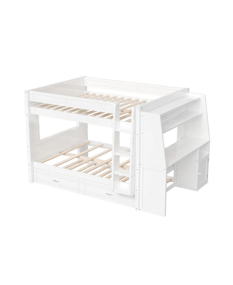 Streamdale Full Multifunctional Bunk Bed with Desk and Bookshelves, Trundle, Gray