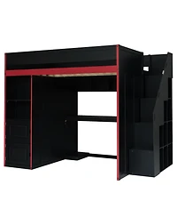 Streamdale Furniture Streamdale Gaming Loft Bed with Desk and Storage, Led Lights, Full