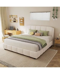 Streamdale Furniture Boucle Fabric Platform Bed with Curved Headboard