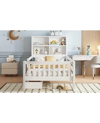 Streamdale Twin Platform Bed with Chalkboard, Storage, and Shelves, White